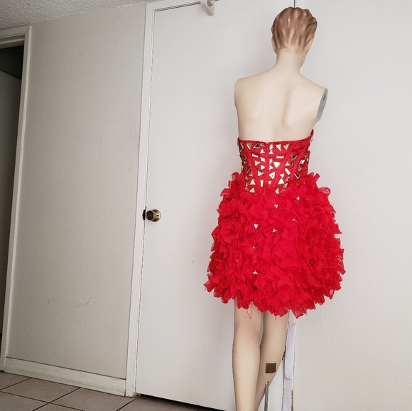 PARTY TIME SHORT prom pageant red silver dress - Picture 4 of 9